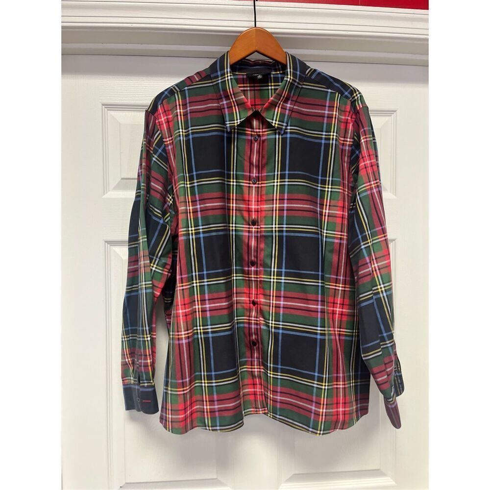 Foxcroft Non-Iron Shaped Fit Holiday Plaid Button Up Shirt sz 24W